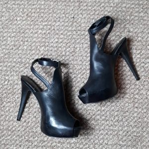 BCBGeneration black leather open toe ankle strap